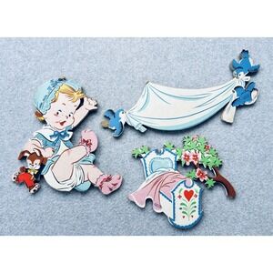 Vintage 1952 Dolly Toy Co. Mother Goose Pin Ups "Rock-A-Bye Baby" Wall Hangings